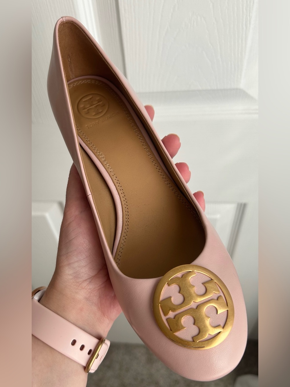 Tory Burch Blush/Nude Pink Logo Round-Toe Block Heel